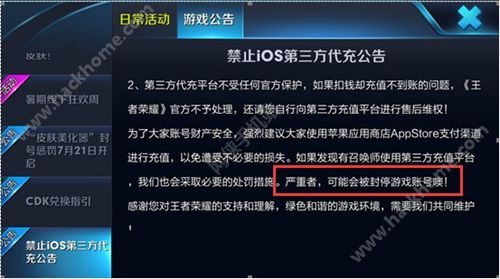 王者荣耀禁止iOS第三方代充公告 使用代充封号10年图片2