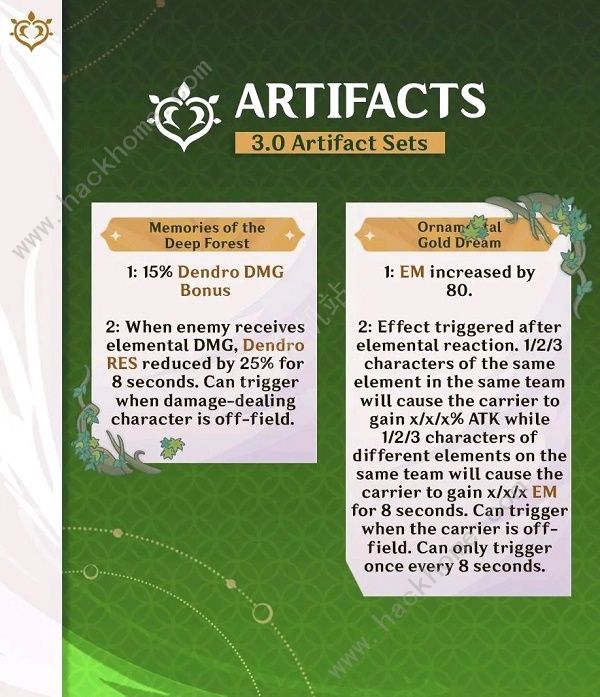 原神3.0草系元素反应图 3.0草系圣遗物属性总汇图片2
