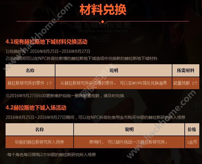 dnf手游9月27赫拉斯地下城材料兑换活动