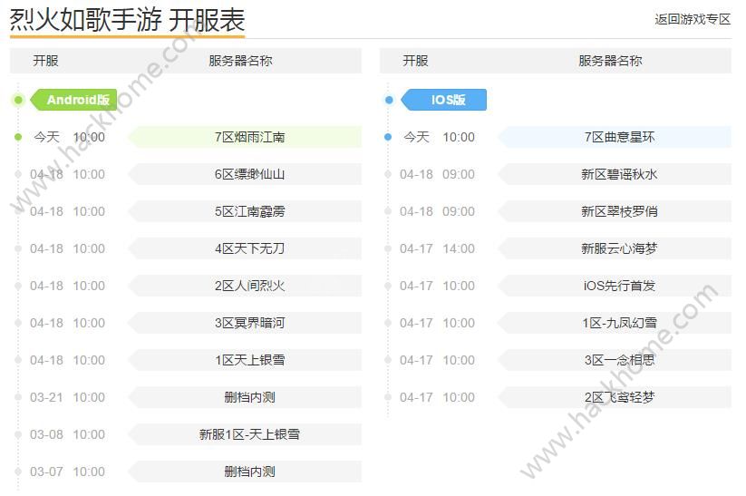 烈火如歌手游开服表 新区开服时间表汇总图片1